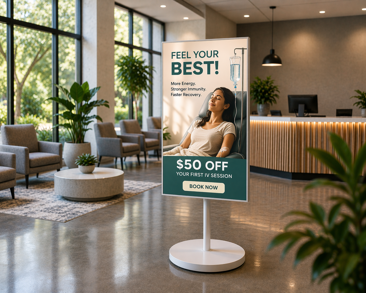 DSPLYR display screen in wellness venue